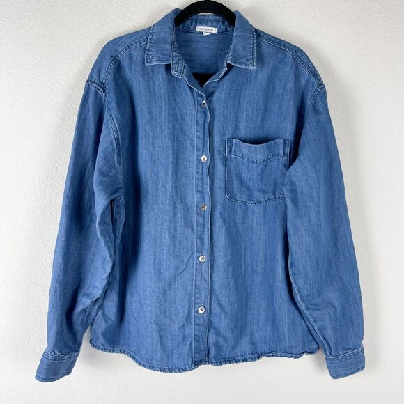 WeWoreWhat Tops - WeWoreWhat Linen Blend Top Womens XS Small Blue Long Sleeve Button Down